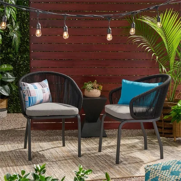Noble House Kriday Outdoor Modern Club Chair, Set of 2, Black and Gray