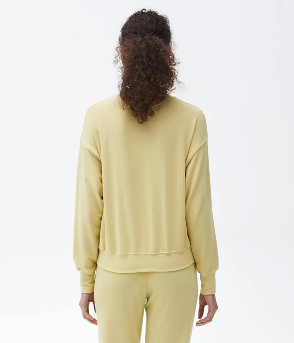 Michael Stars Women's Gigi Crew Neck Top Pullover in Yellow, Size Large