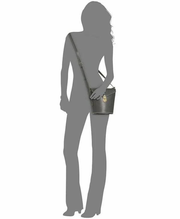 Calvin Klein Statement Series Leather Lock Crossbody Bucket Bag Black Silver