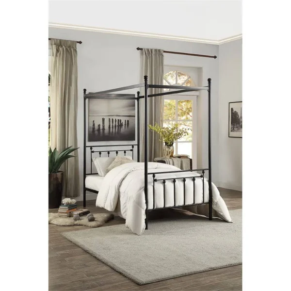Homelegance Chelone Metal Canopy Bed, Twin, Black