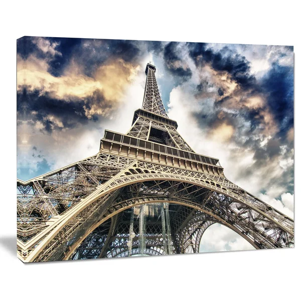 Design Art The Paris Eiffel Tower View from Ground - Cityscape Canvas Print - Blue - 60 in. Wide x 28 in. High