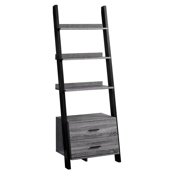 69x22 Gray and Black Contemporary Four Shelves Rectangular Ladder Bookcase