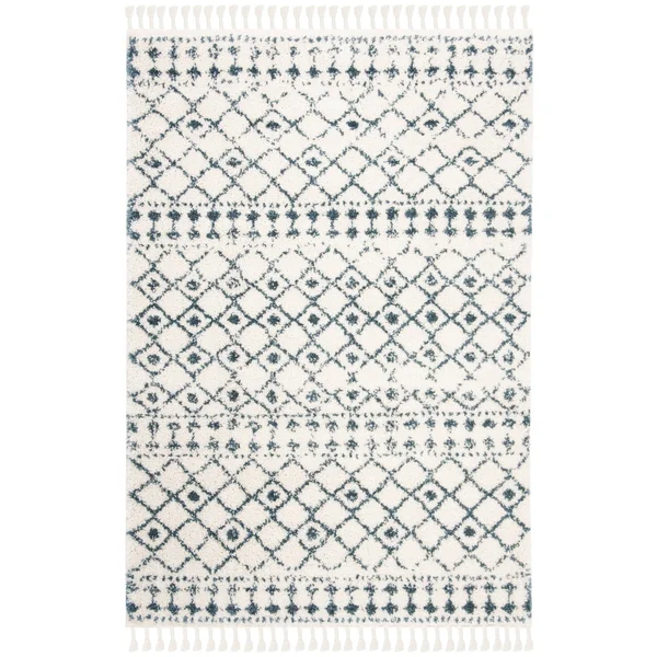Safavieh 6&-7x22 x 6&-7x22 Square Berber Fringe Shag BFG519N Dark Blue, Ivory Rug