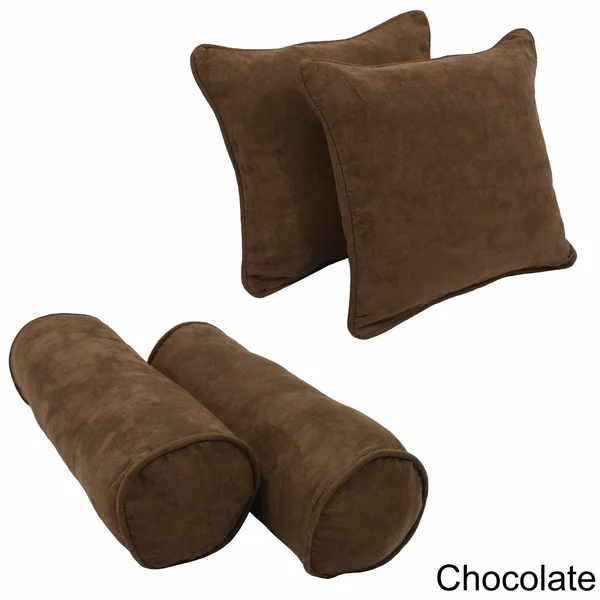 Blazing Needles 4 Piece Microsuede Corded Throw Pillow Set - Grey