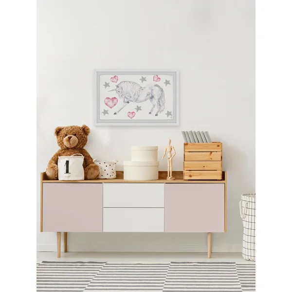 Marmont Hill Curly Unicorn Framed Wall Art - Size: 16 x 24, White