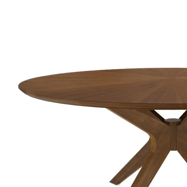 Contemporary 59 inch Round Wooden Dining Table with Spider Legs, Brown