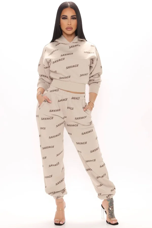 Womens on Repeat Savage Cropped Hoodie in Taupe Size Small by Fashion Nova