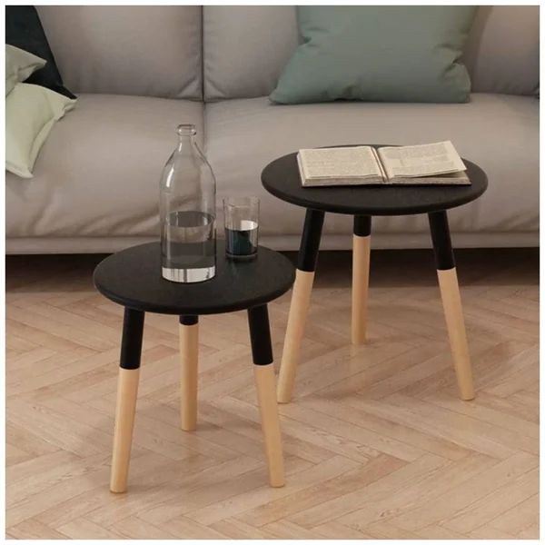 vidaXL Side Table Set 2 Pieces Solid Pinewood Black