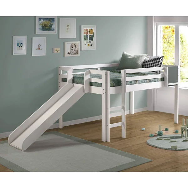 Naomi Home Cindy Low Loft Bed with Fun Slide White/Twin