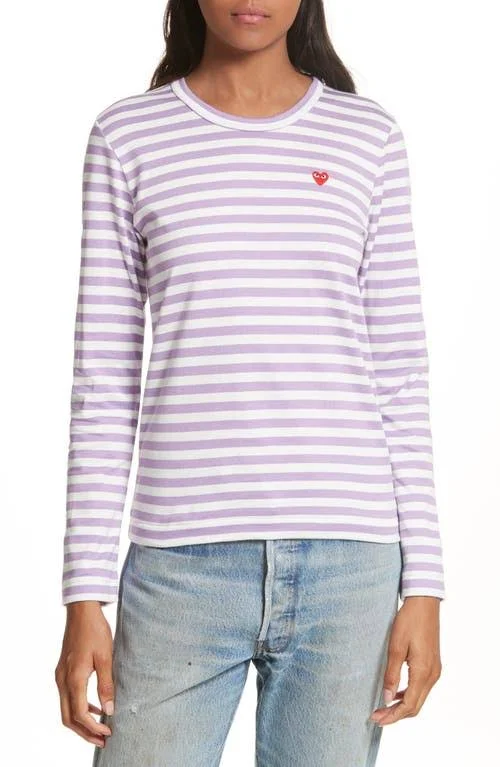 Women's Comme des Gar鏾ns Play Stripe Long Sleeve T-Shirt, Size X-Small - Purple