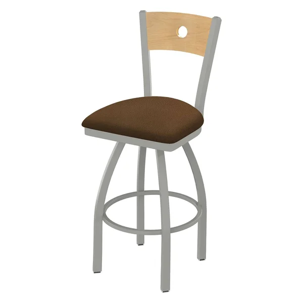 Holland Bar Stool 830 Voltaire 25x22 Counter Stool with Pewter Finish - Rein Thatch SEAT, Medium Oak BACK, and 360 Swivel 83025PW