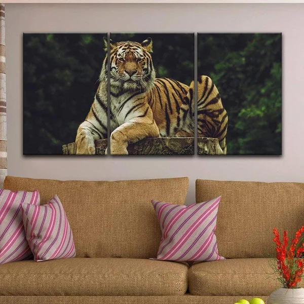 Wall26 - 3 Panel Canvas Wall Art - Tiger Lying on A Tree Stump - Giclee Print Gallery Wrap Modern Home Decor Ready to Hang - 24