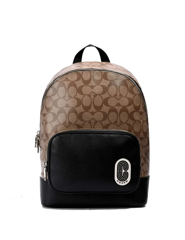 Coach Bags, Coach Court Backpack in Signature Canvas, Color: Black/Brown, Size: Large, Greciafashion&s Closet