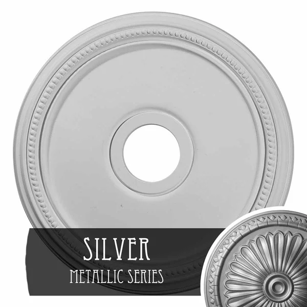 18x22OD x 3 5/8x22ID x 1 1/8x22P Diane Ceiling Medallion (Fits Canopies Up to 5 3/8x22) - Hand-Painted Silver