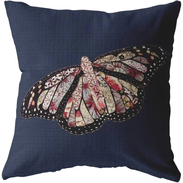Rustic Butterfly Broadcloth Zippered Pillow Denim Blue 20x22x20x22
