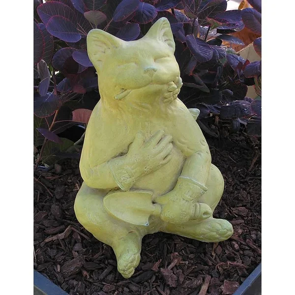 NicholsBrosStoneware Gardening Cat Statue; Terra Cotta