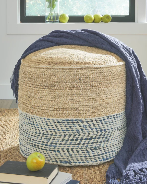 Ashley HomeStore Matson - Natural/Blue - Pouf