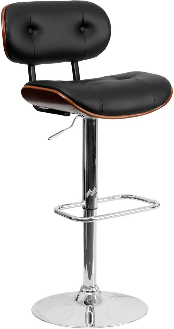 Flash Furniture Adjustable Bentwood Bar Stool, Black/Walnut