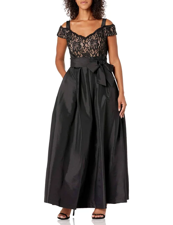 R & M Richards Lace Cold-Shoulder Gown - Black 6