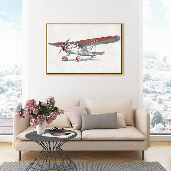 Oliver Gal 'Vintage Aviator II' transportation Wall Art Framed Canvas Print Airplanes - White - Red - 45 x 30 - Gold