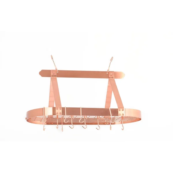 Old Dutch Oval Hanging Pot Rack with Grid & 16 Hooks - Copper
