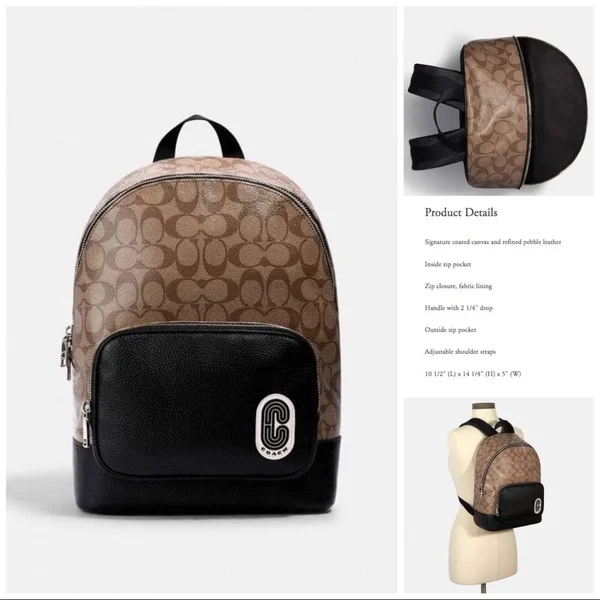 Coach Bags, Coach Court Backpack in Signature Canvas, Color: Black/Brown, Size: Large, Greciafashion&s Closet