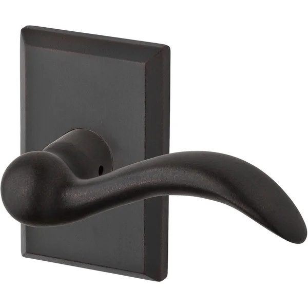 Baldwin Arch Single Dummy Door Lever with Rustic Square Rose Dark Bronze Right
