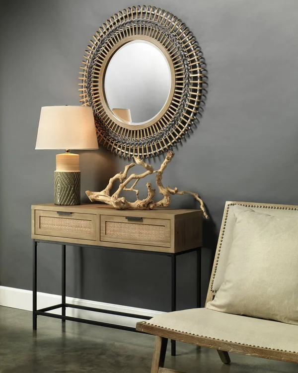Reed Console Table in Washed Wood & Black Metal