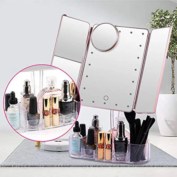 Makeup Mirror with Lights and Bluetooth - Tri-Fold Vanity Mirror