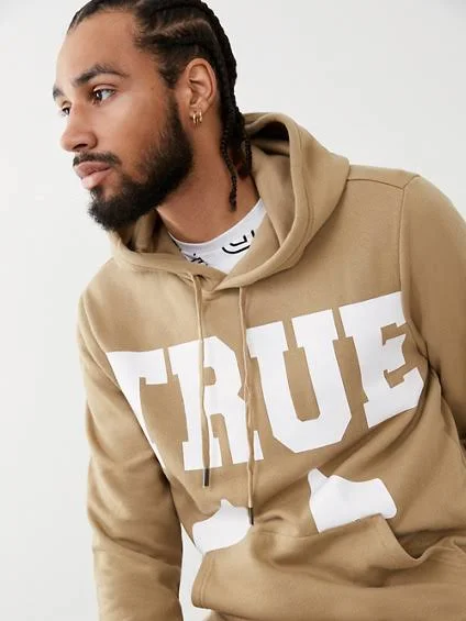 True Religion Men's Large Logo Hoodie - Beige - Size L