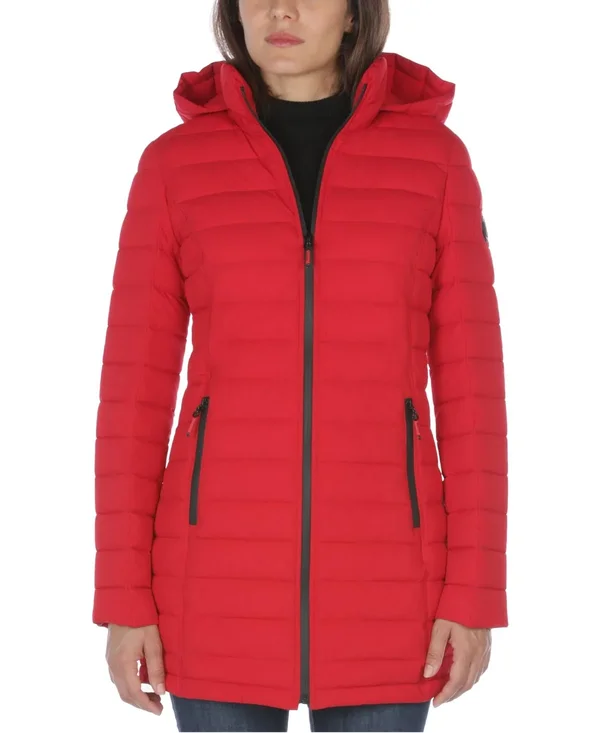 Nautica Lightweight Quilted Stretch Hooded Coat XSmall, Tomales Red