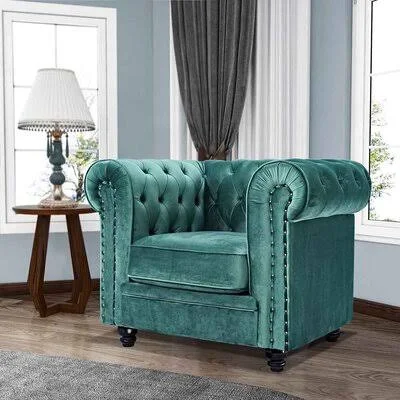 Mochun 41.43x22 Wide Tufted Velvet Chesterfield Chair Rosdorf Park Fabric: Green Velvet