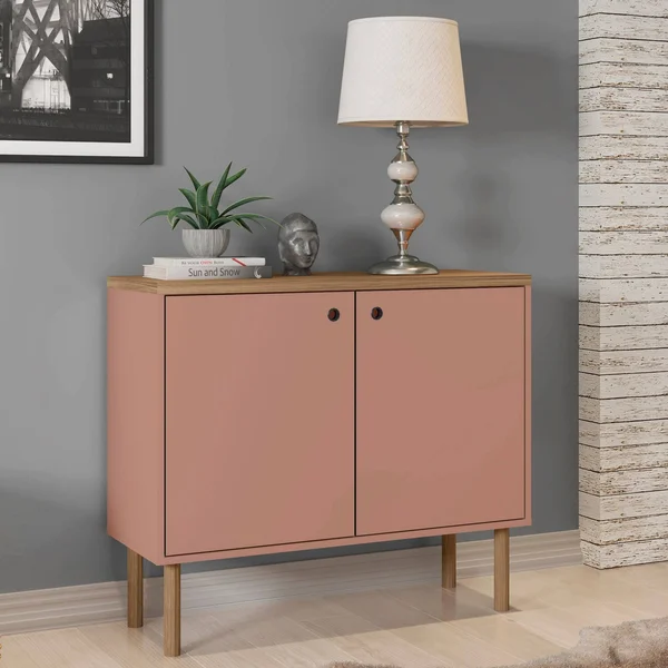 Manhattan Comfort Windsor 35.43 Modern Accent Cabinet, Ceramic Pink and Nature