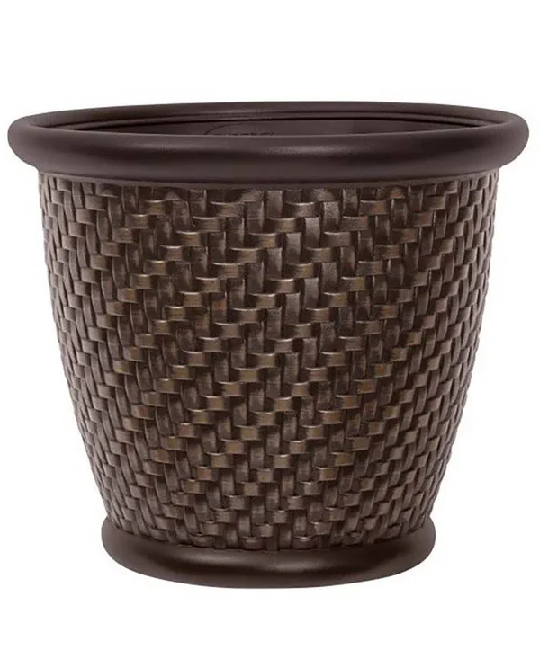 Suncast 18 x 16.5 inch Wicker Resin Dirt Pot Garden Planter - Dark Brown (2 Pack)