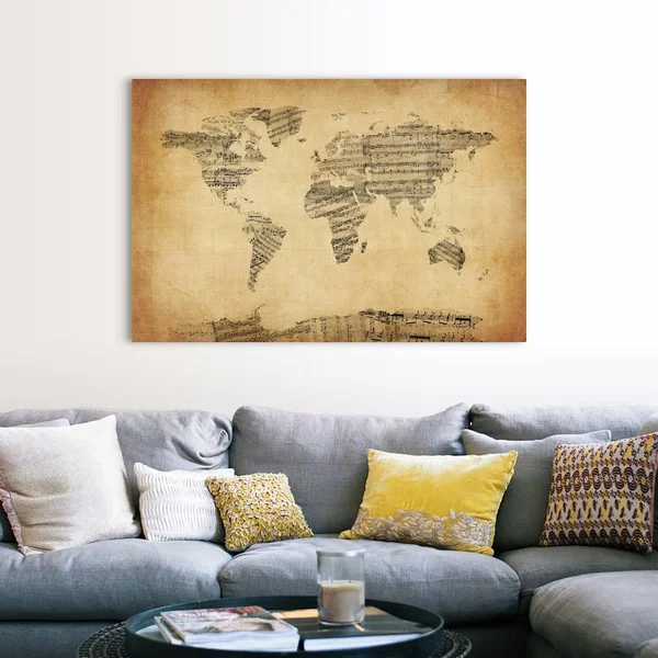 Map of The World Map from Old Sheet Music - Canvas Wall Art, 60x40, Great Big Canvas