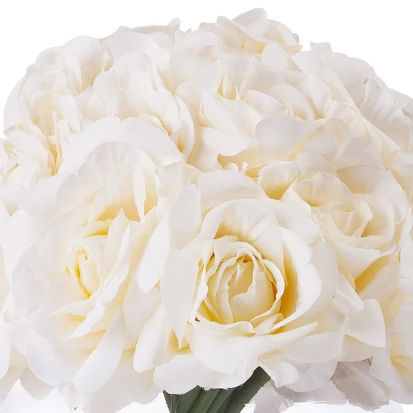 Enova Home 21 Heads Rose Silk Flower Arrangement in Round Clear Glass Vase with Faux Water - Pink