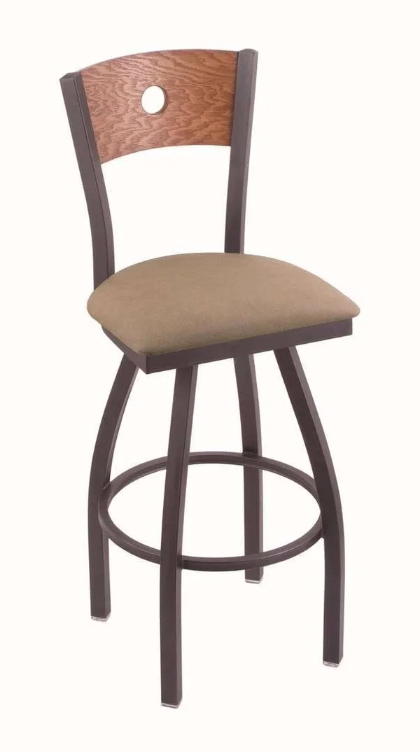 Holland Bar Stool 830 Voltaire 25x22 Counter Stool with Pewter Finish - Rein Thatch SEAT, Medium Oak BACK, and 360 Swivel 83025PW