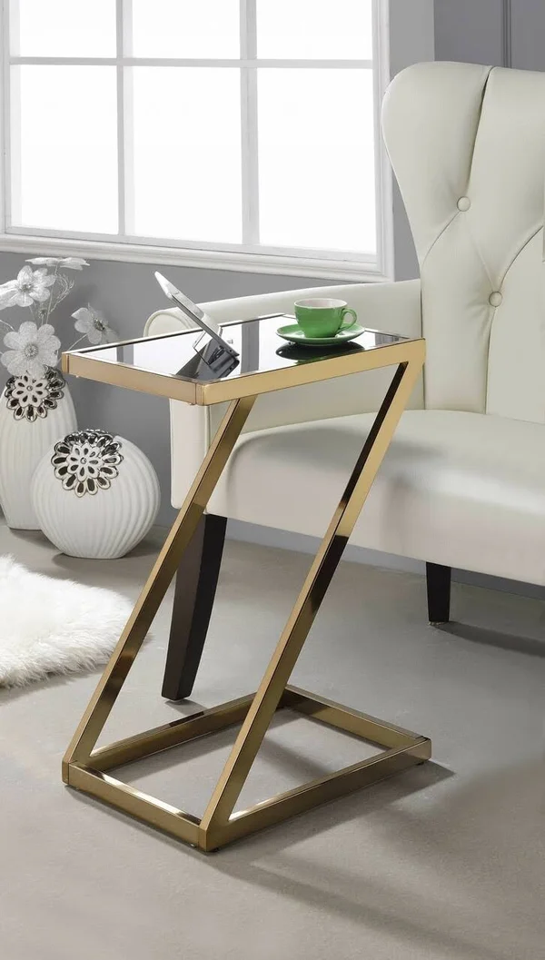 Side Table in Frosted Glass & Rose Gold - Glass - Metal Tube Frosted Glass & Rose Gold