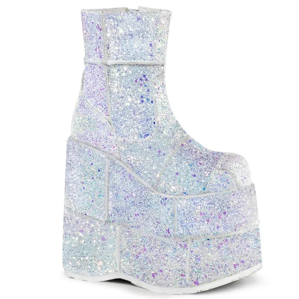 STACK-201G, Men's GOGO Platform Wedge Glitters Ankle Boots, White Size : 7 - FUNkyPair.com