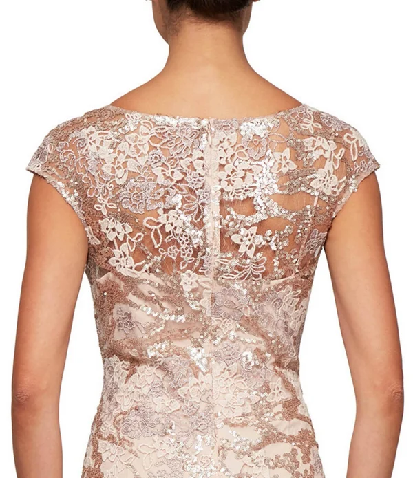 Women's Alex Evenings Sequin Embroidered Trumpet Gown - 14 - Rose Gold