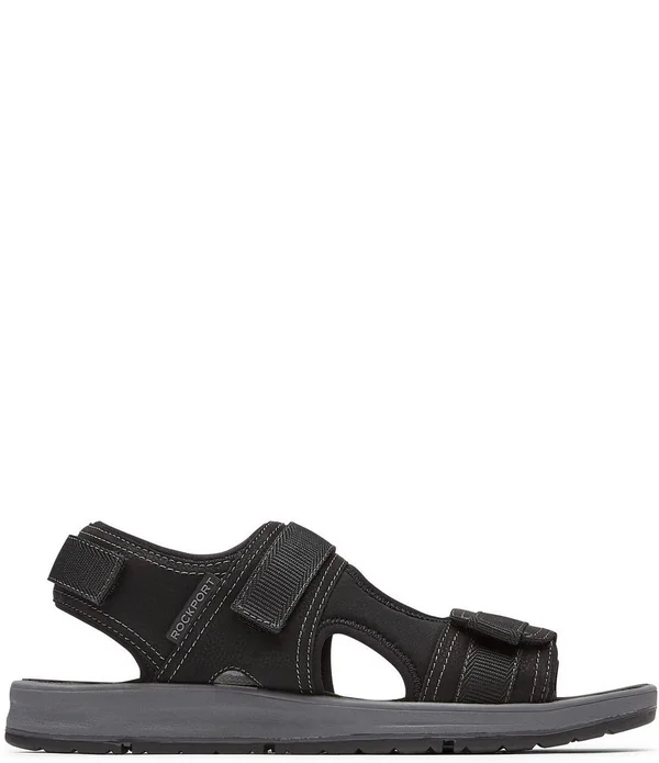 Rockport Men's Lucky Bay Sport 3 Strap Suede Sandals, Mens, 10M, Black