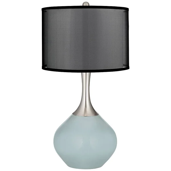 Color + Plus Rain Spencer Table Lamp with Organza Black Shade - Blue