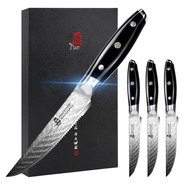 Highly Recommend 4-Pcs Serrated Steak Knife Set-Black Hawk-S - Tuo Cutlery
