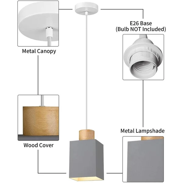 Modern Square Pendant Light with Grey Color Adjustable Pendant Lamp Fixture - Grey PL-1120 - 4.7 x 4.7 x 40.6 inches