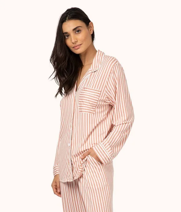 Lively The All Day Lounge Shirt - Size Small in Mini Stripe Shell Pink at Nordstrom