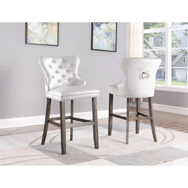 Best Quality Furniture Rustic White Faux Leather Bar Stools with Chrome Handle and Footrest (Set of 2)