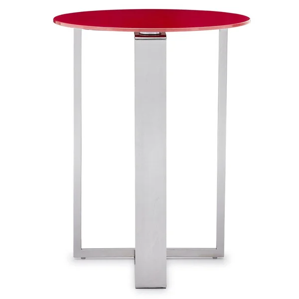 Zuri Modern Carmesi End Table - Red Opaque Glass with Polished Stainless Steel Base