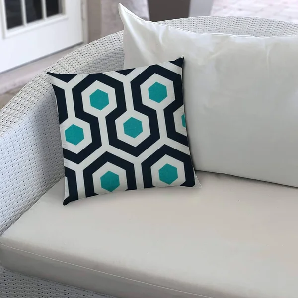 Wired Jumbo Indoor/Outdoor Zippered Pillow Cover Blue Geometric Bohemian Eclectic Polyester Closure