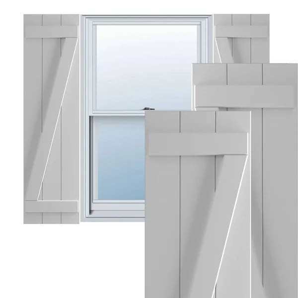 Ekena Millwork TFP102BBF16X075PR 16 1/8x22W x 75x22H True Fit PVC Three Board Joined Board-n-Batten Shutters w/Z-Bar - Primed (Pe