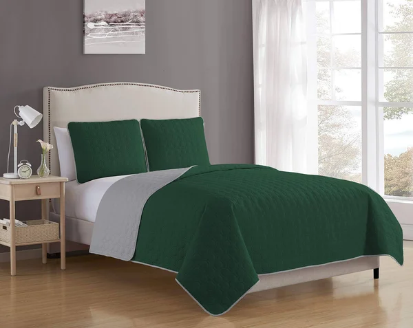 MHF Home Bethany Reversible 3-Piece Quilt Set, Size: King, Green